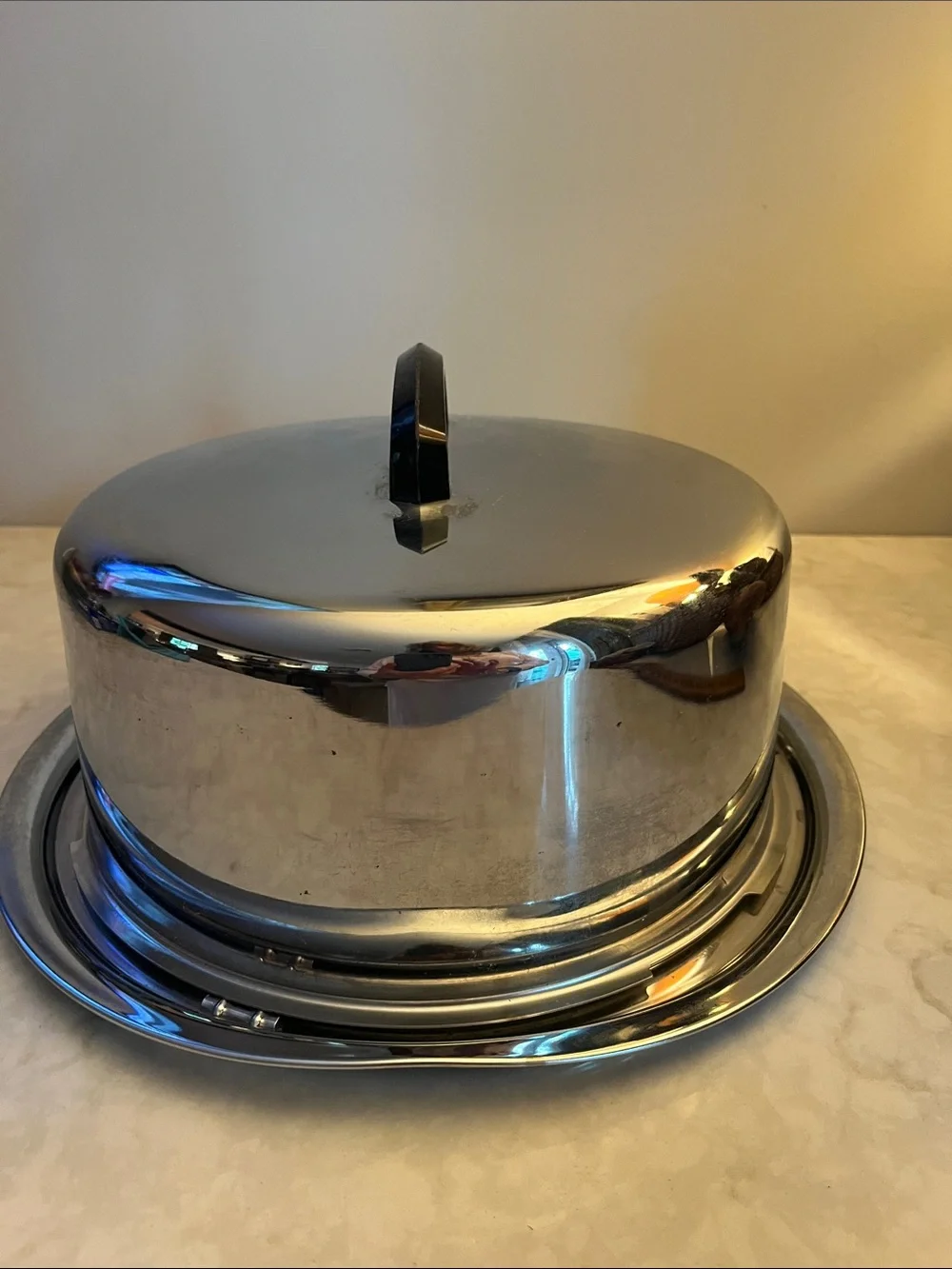 Vintage Chrome Cake Plate Cover Silver Metal Mid-Century MCM The Everedy Co